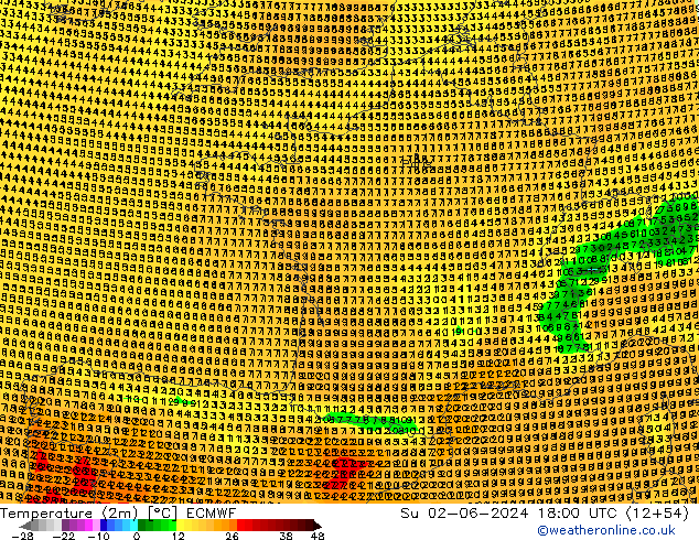 Sıcaklık Haritası (2m) ECMWF Paz 02.06.2024 18 UTC