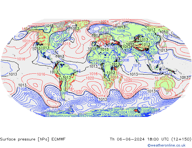 Atmosférický tlak ECMWF Čt 06.06.2024 18 UTC