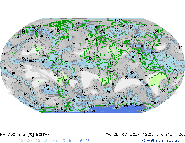 RH 700 hPa ECMWF mer 05.06.2024 18 UTC