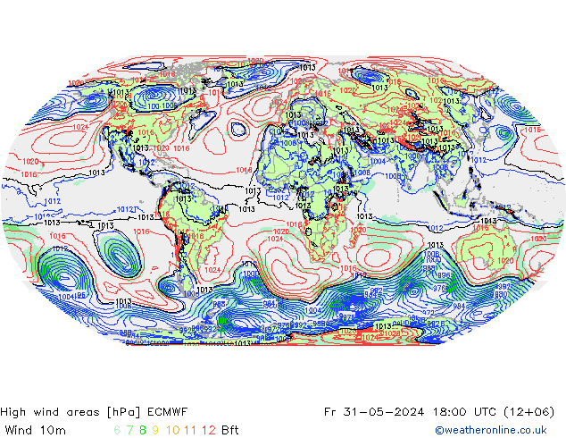 High wind areas ECMWF  31.05.2024 18 UTC