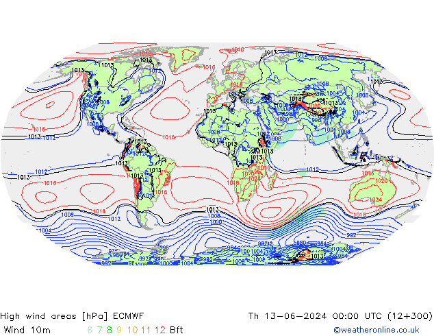 High wind areas ECMWF jeu 13.06.2024 00 UTC