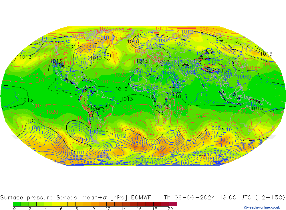 Luchtdruk op zeeniveau Spread ECMWF do 06.06.2024 18 UTC
