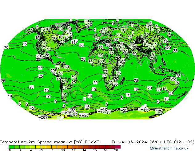 Temperatura 2m Spread ECMWF mar 04.06.2024 18 UTC