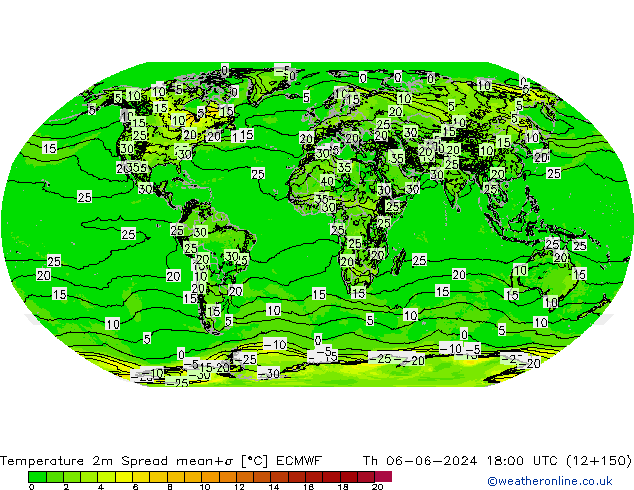 Temperaturkarte Spread ECMWF Do 06.06.2024 18 UTC