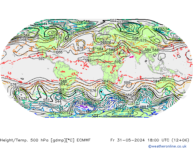 Height/Temp. 500 hPa ECMWF Fr 31.05.2024 18 UTC