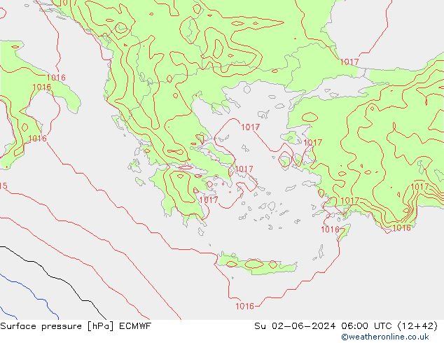 pressão do solo ECMWF Dom 02.06.2024 06 UTC