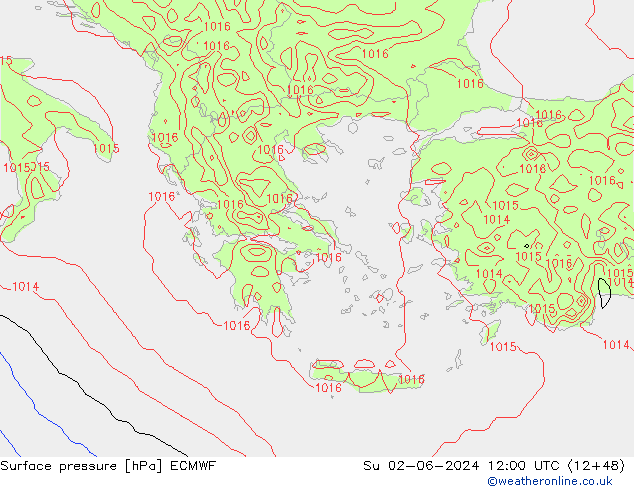 Presión superficial ECMWF dom 02.06.2024 12 UTC