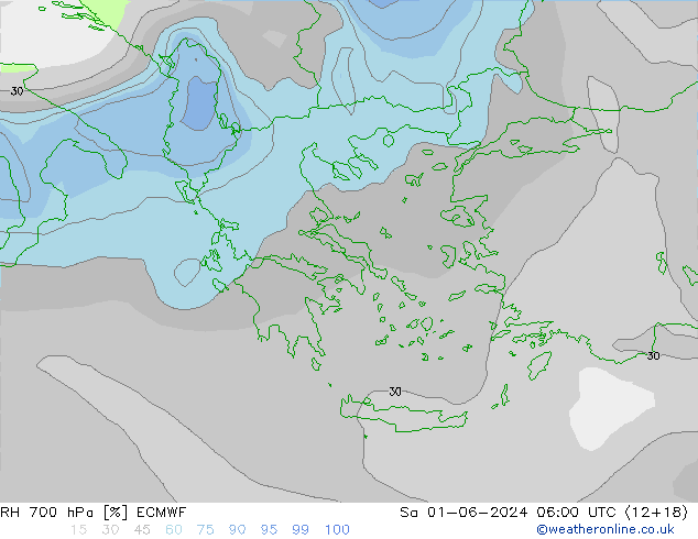 RH 700 hPa ECMWF So 01.06.2024 06 UTC