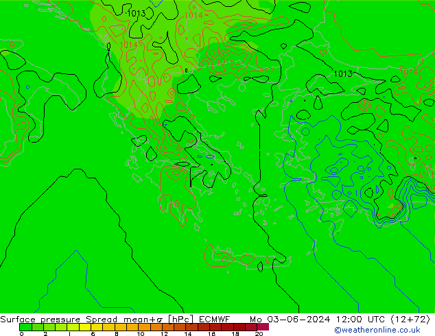 Surface pressure Spread ECMWF Mo 03.06.2024 12 UTC