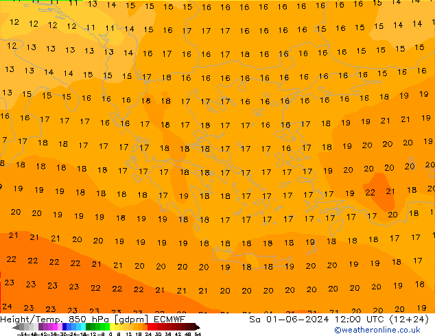 Géop./Temp. 850 hPa ECMWF sam 01.06.2024 12 UTC