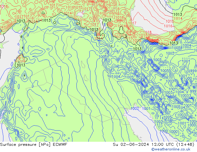 Luchtdruk (Grond) ECMWF zo 02.06.2024 12 UTC