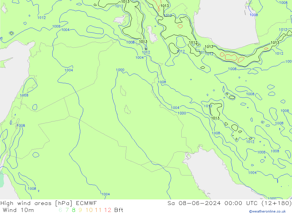 High wind areas ECMWF Sáb 08.06.2024 00 UTC