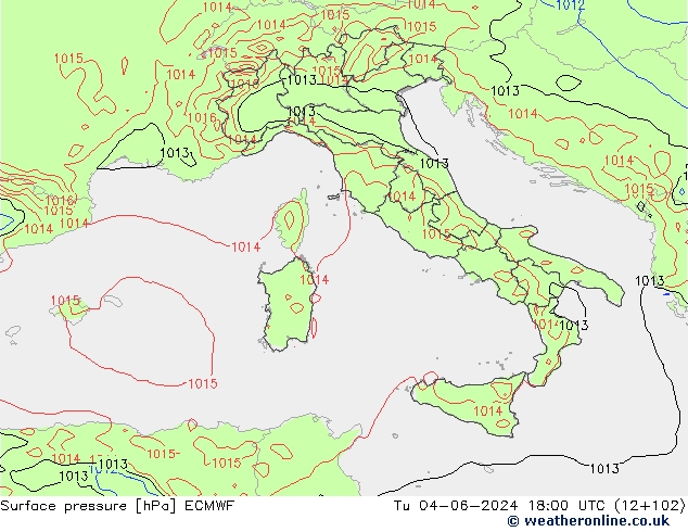 Atmosférický tlak ECMWF Út 04.06.2024 18 UTC