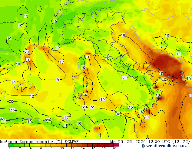 Isotachen Spread ECMWF Mo 03.06.2024 12 UTC