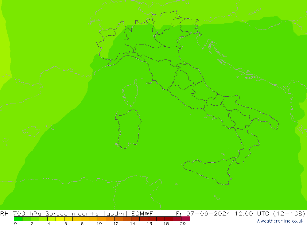 700 hPa Nispi Nem Spread ECMWF Cu 07.06.2024 12 UTC