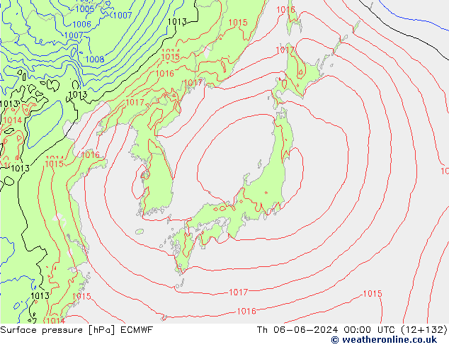 Surface pressure ECMWF Th 06.06.2024 00 UTC