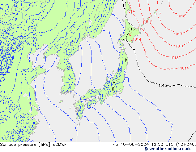 pressão do solo ECMWF Seg 10.06.2024 12 UTC