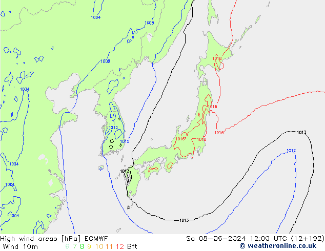 High wind areas ECMWF сб 08.06.2024 12 UTC