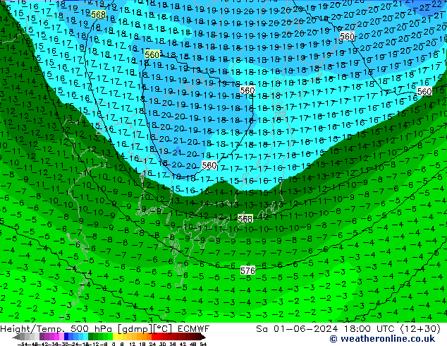 Yükseklik/Sıc. 500 hPa ECMWF Cts 01.06.2024 18 UTC