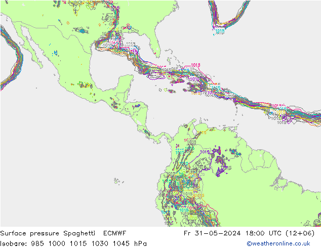pression de l'air Spaghetti ECMWF ven 31.05.2024 18 UTC