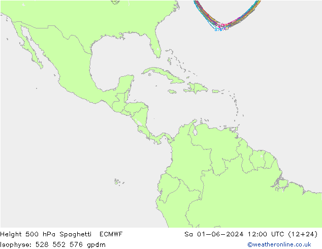 Height 500 hPa Spaghetti ECMWF Sa 01.06.2024 12 UTC