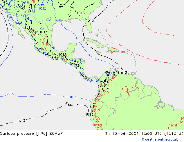 Presión superficial ECMWF jue 13.06.2024 12 UTC