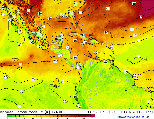 Isotachs Spread ECMWF Fr 07.06.2024 00 UTC