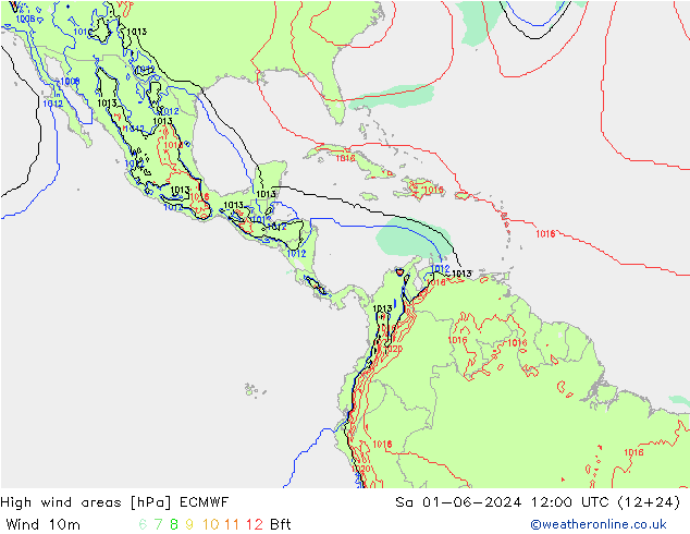 High wind areas ECMWF Sáb 01.06.2024 12 UTC