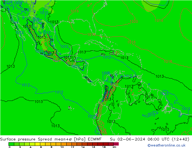 Surface pressure Spread ECMWF Su 02.06.2024 06 UTC