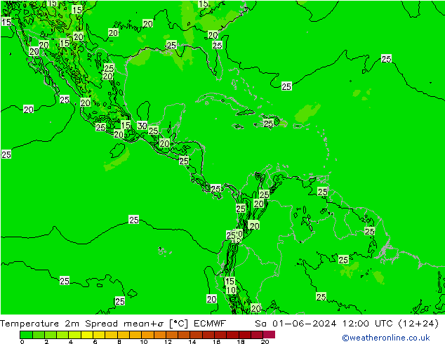 Temperatuurkaart Spread ECMWF za 01.06.2024 12 UTC
