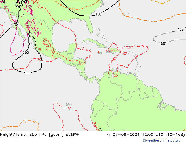 Height/Temp. 850 гПа ECMWF пт 07.06.2024 12 UTC