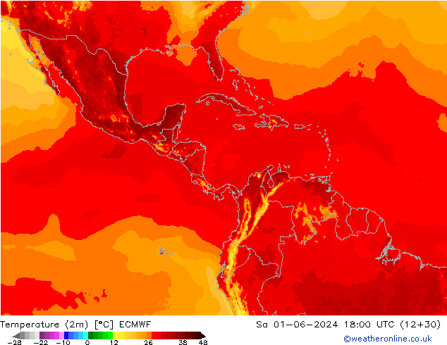 карта температуры ECMWF сб 01.06.2024 18 UTC