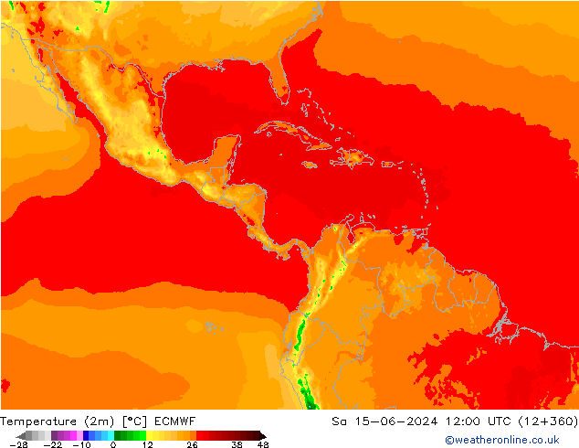 Temperatuurkaart (2m) ECMWF za 15.06.2024 12 UTC