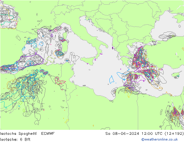 Isotachs Spaghetti ECMWF Sa 08.06.2024 12 UTC