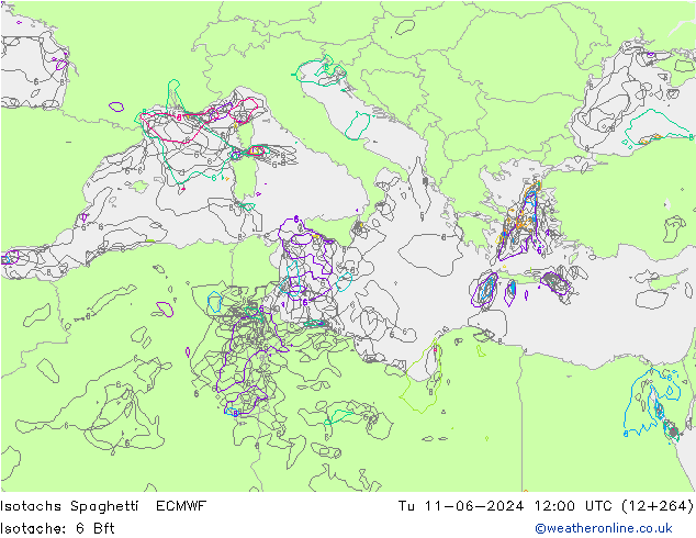Isotachs Spaghetti ECMWF вт 11.06.2024 12 UTC