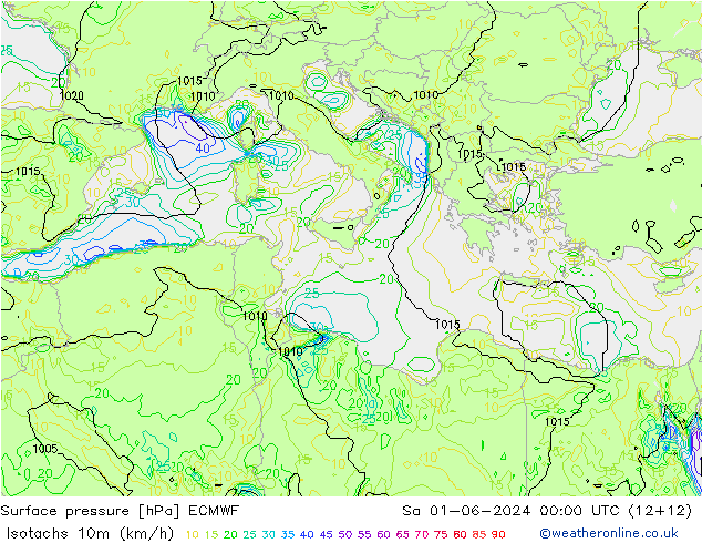 Isotachs (kph) ECMWF Sáb 01.06.2024 00 UTC