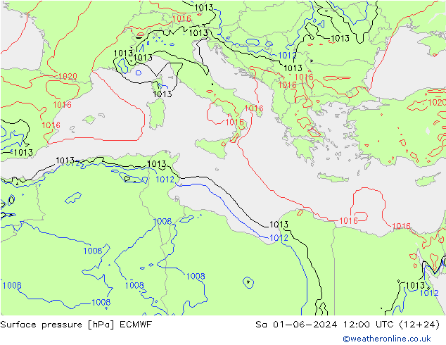 Presión superficial ECMWF sáb 01.06.2024 12 UTC