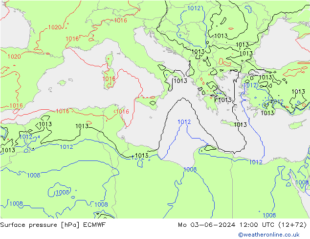 Luchtdruk (Grond) ECMWF ma 03.06.2024 12 UTC