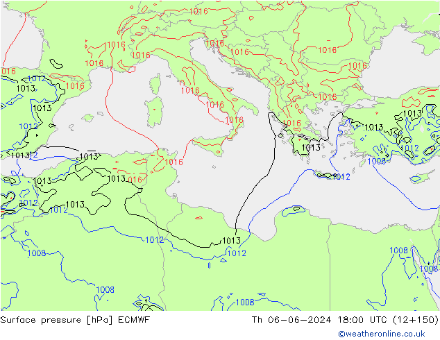 pressão do solo ECMWF Qui 06.06.2024 18 UTC