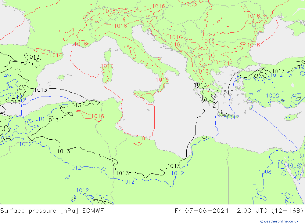 Luchtdruk (Grond) ECMWF vr 07.06.2024 12 UTC