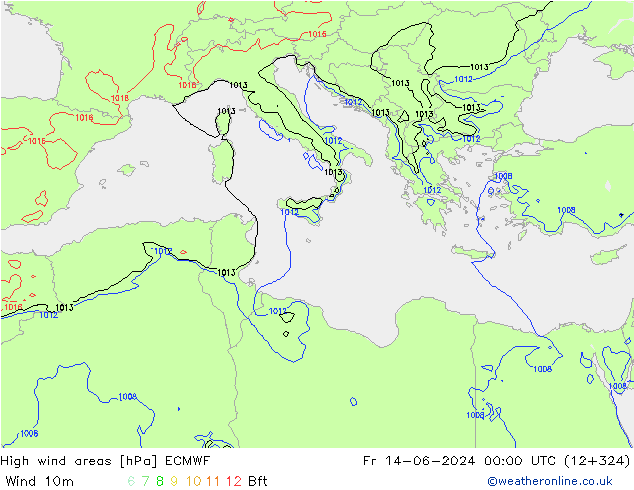 yüksek rüzgarlı alanlar ECMWF Cu 14.06.2024 00 UTC