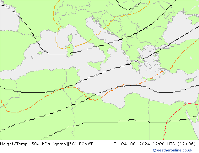 Height/Temp. 500 hPa ECMWF  04.06.2024 12 UTC