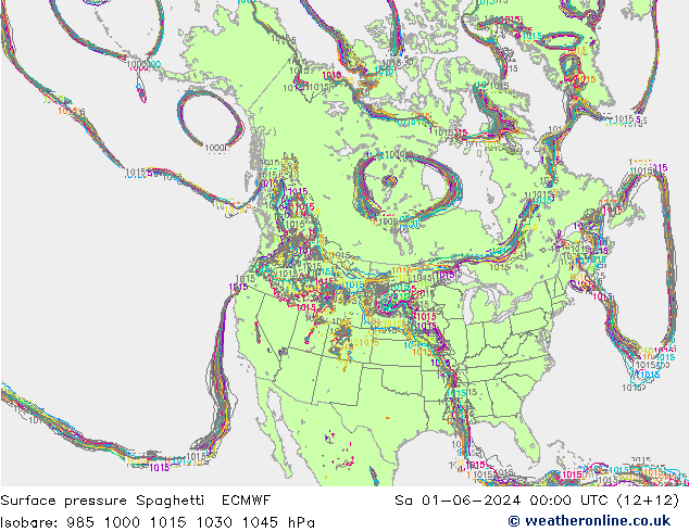 Bodendruck Spaghetti ECMWF Sa 01.06.2024 00 UTC