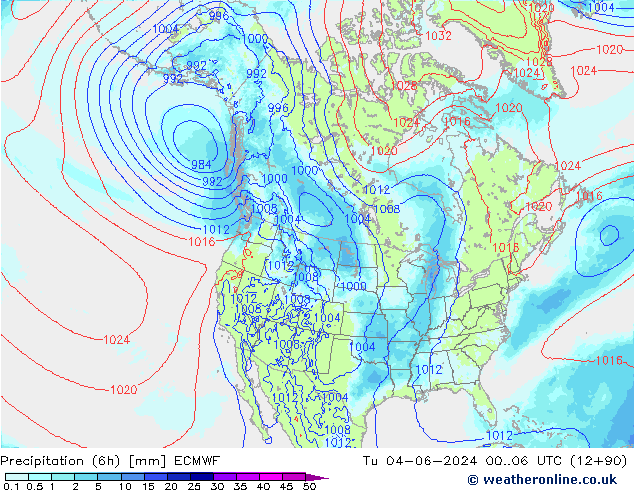 降水量 (6h) ECMWF 星期二 04.06.2024 06 UTC