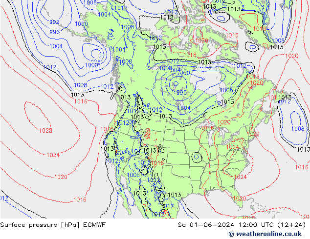 Pressione al suolo ECMWF sab 01.06.2024 12 UTC