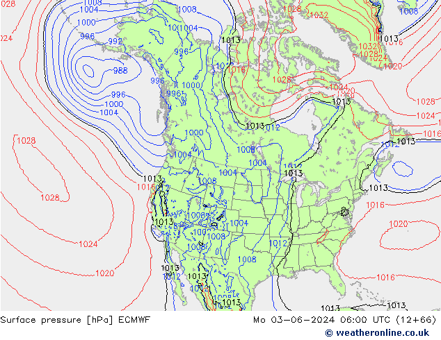 Presión superficial ECMWF lun 03.06.2024 06 UTC