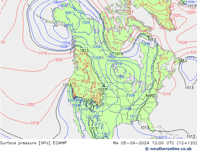 Luchtdruk (Grond) ECMWF wo 05.06.2024 12 UTC