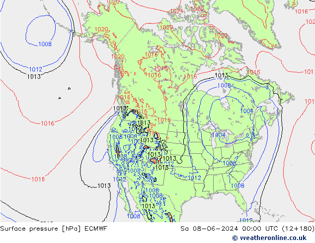 Surface pressure ECMWF Sa 08.06.2024 00 UTC