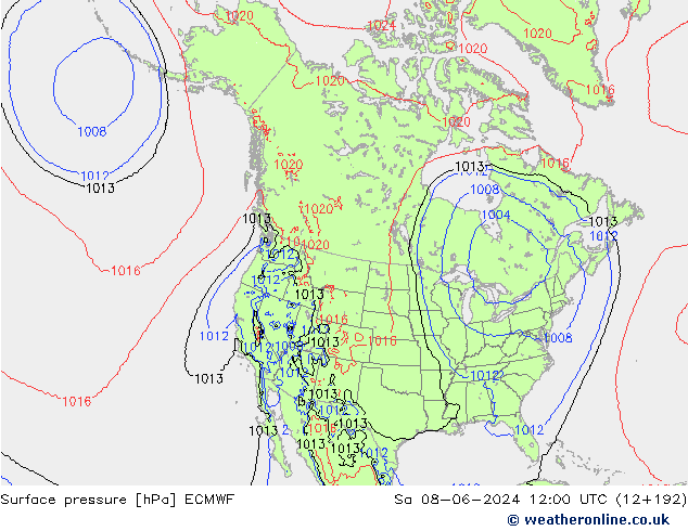 pressão do solo ECMWF Sáb 08.06.2024 12 UTC