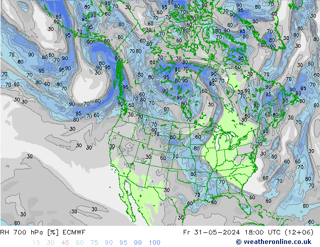 RH 700 hPa ECMWF Fr 31.05.2024 18 UTC